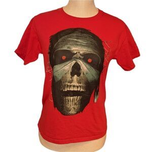 Air Waves Vintage scary skull red‎ shirt size YL  Halloween 🌈5 for $25